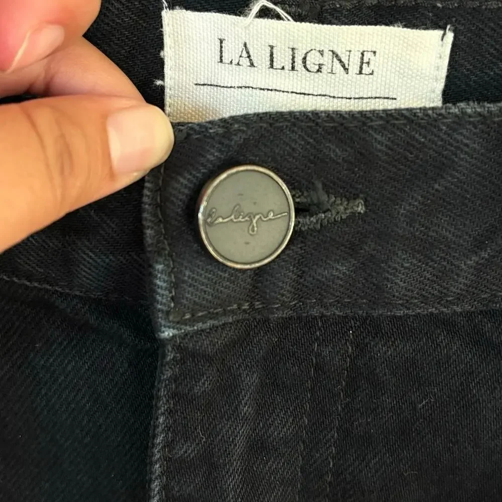 La Ligne 100% Cotton Black Isadora Wide Leg Jeans Size 27